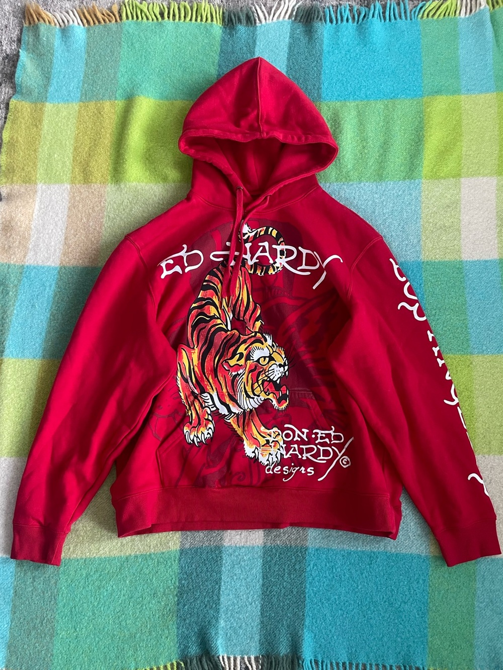 Ed Hardy Y2K Red Tiger Pullover Hoodie